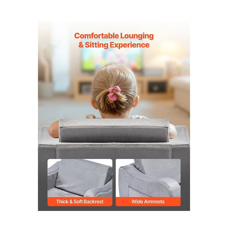 Slickblue Convertible Kids Sofa with Armrests, Folds into Lounger for Room