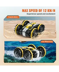 Mecale Amphibious Rc Car Boat, 2.4GHz 12 km/h 4WD Waterproof Car, 360° Rotating Stunt Vehicle with 2 Batteries, Toy for Kids 6+