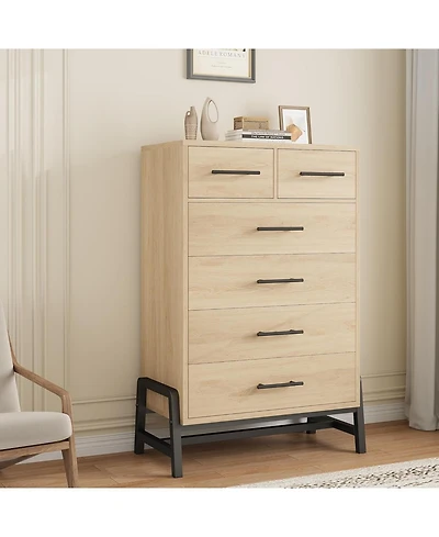 Gaomon 47" Tall Narrow Dresser with 6 Drawers, Farmhouse Style Wood & Steel Storage Cabinet