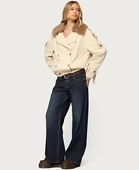 Edikted Women's Detachable Faux Fur Trench Coat