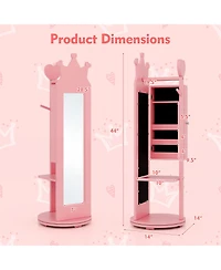 Gymax Kids Vanity Set Princess Makeup Dressing Table &Chair Set w/ Coat Rack