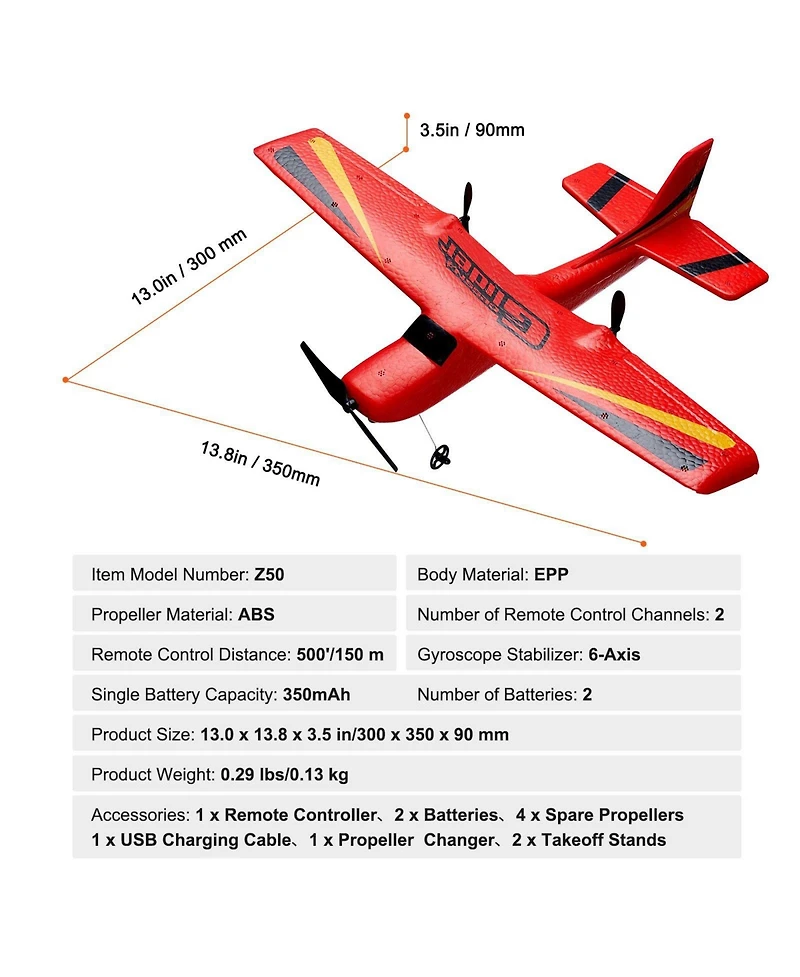 Sugift 2-Channel Rc Plane, Ready-to-Fly Aircraft with Gyro