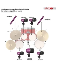 5 Core Drum Microphone Kit 7Piece All Metal Drummer Mics Tom/Snare and Cymbals Wired Instrument Drums Set