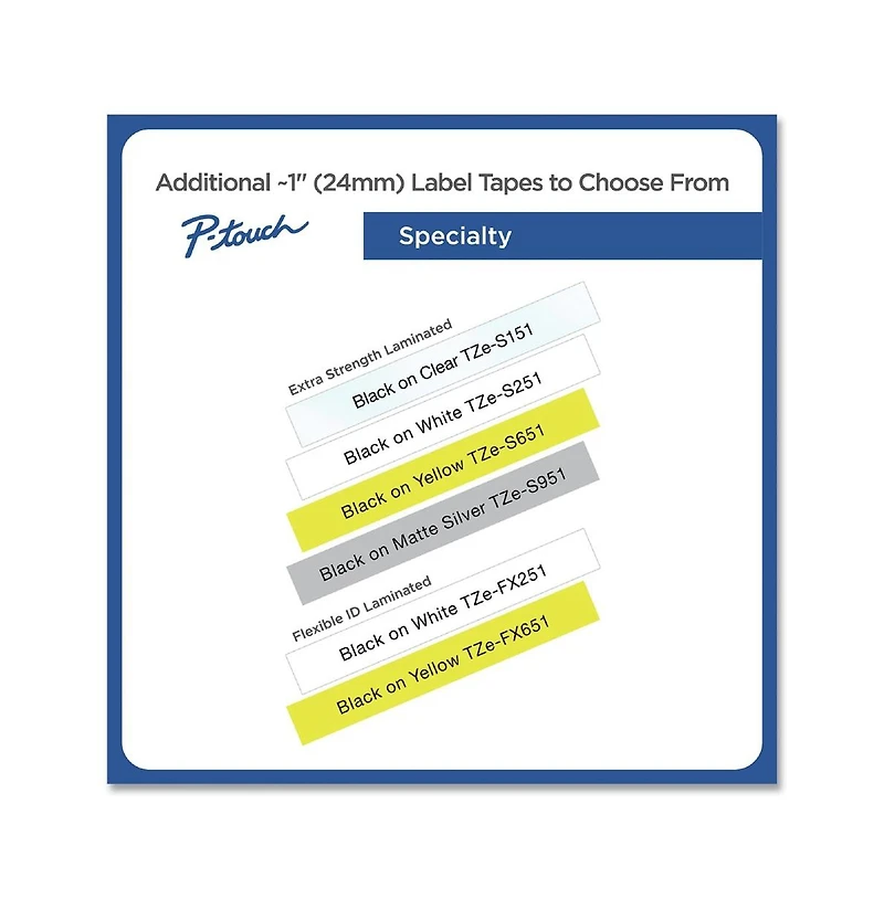 Brother P-Touch TzES951 0.94 in. x 26.2 ft. TZ Extra-Strength Adhesive Laminated Labeling Tape - Black on Matte Silver