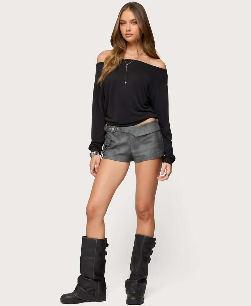 Edikted Women's Houston Faux Leather Cargo Shorts