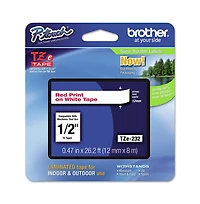 Brother P-Touch TZE232 0.47 in. x 26.2 ft. TZe Standard Adhesive Laminated Labeling Tape - Red on White