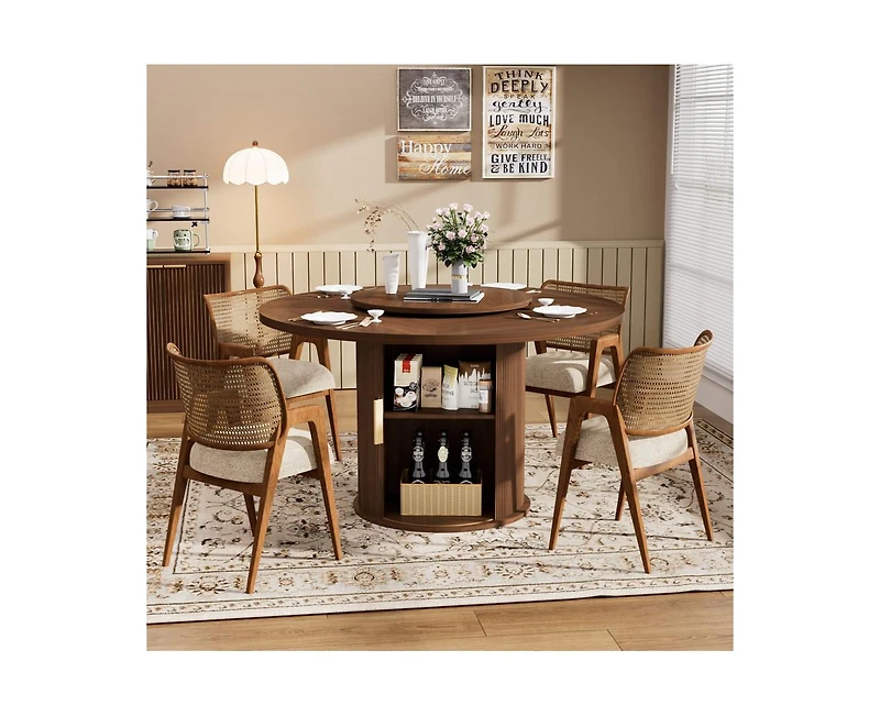 Casainc 55″ Round Dining Table with Rotating Tray and Storage Shelves only table)