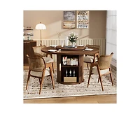 Casainc 55″ Round Dining Table with Rotating Tray and Storage Shelves only table）