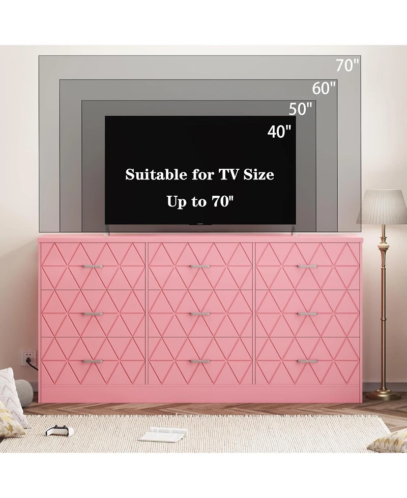 Gaomon 63'' Wooden Modern Chest 9 Drawer Dresser, Dresser with Power Outlet