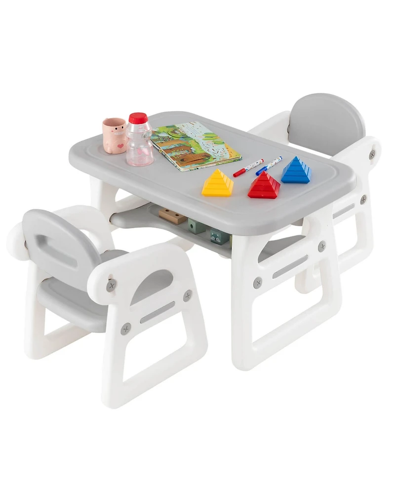 Costway 3-Piece Kids Table and Chair Set Toddler Activity Study Desk with Building Blocks