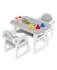 Costway 3-Piece Kids Table and Chair Set Toddler Activity Study Desk with Building Blocks