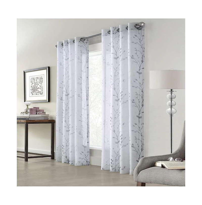 Commonwealth Primavera Style Panel Printed Floral Curtain, White