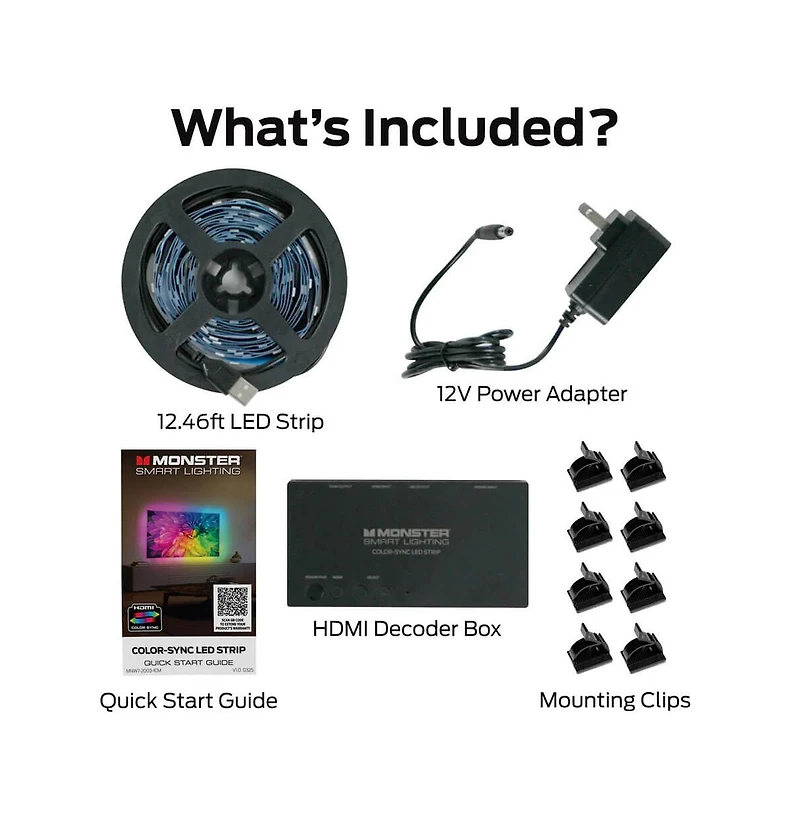 Monster Cable Smart Lighting Hdmi Color Sync Led Strip for TVs Up to 85 Inches