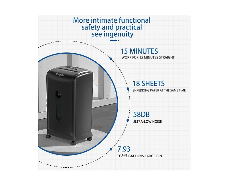 Mondawe 19-Sheet Cross Cut Paper Shredder, Heavy Duty 7.93 Gallon Ultra Quiet Shredder