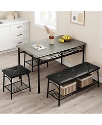 Gaomon Dining Table Set for 4 with Benche/Stools Kitchen Table Set with Storage Shelves Dining Table Set
