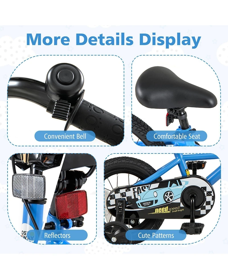 Hongge 14-Inch Kids Bike with Removable Training Wheels for Ages 3–5 - Navy