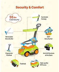 Mecale Ride On Push Car, Toddler Push Car 19–36 Months with Guardrails, Handle & Storage, 55 lbs Load, Foot-to-Floor Walker, Green