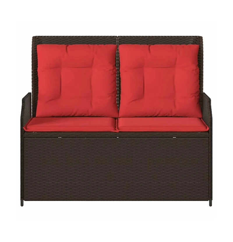 vidaXL Reclining Patio Bench Brown Pe rattan 2-seater Removable Covers