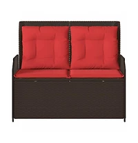 vidaXL Reclining Patio Bench Brown Pe rattan 2-seater Removable Covers