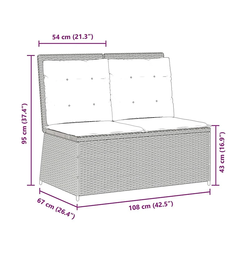 vidaXL 1 Pc poly rattan Reclining Patio Bench with Navy blue cushions