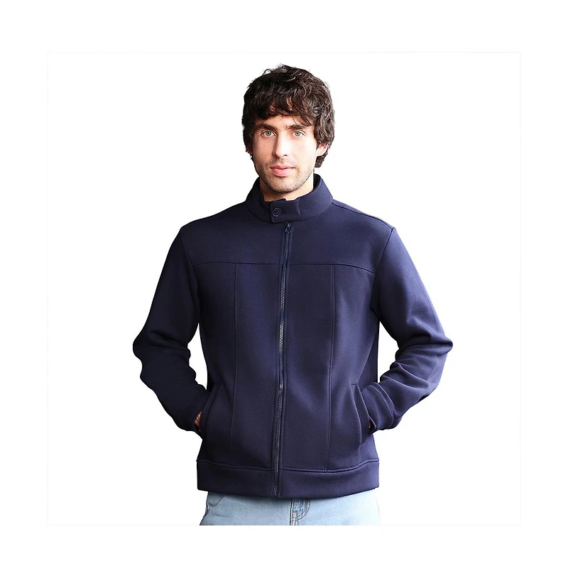 Campus Sutra Men's Navy Blue Panel-Stitch Knit Sweatshirt
