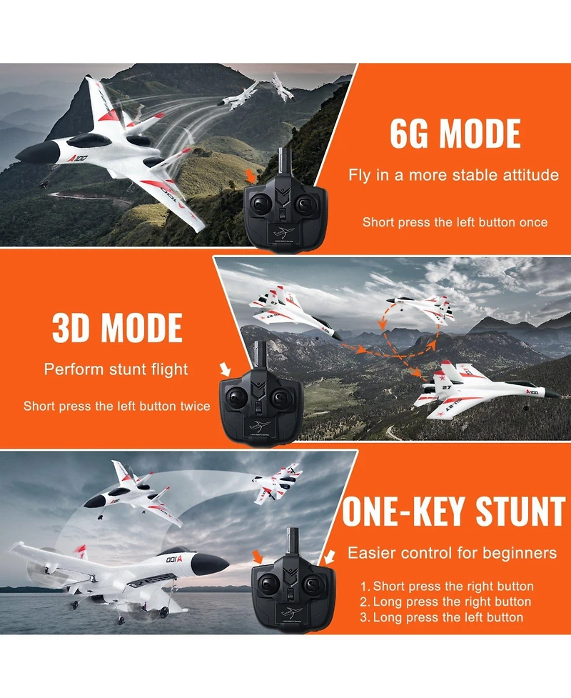 Mecale Rc Plane, 2.4GHz 4-Channel Fighter Airplane with 6-Axis Gyro, 2 Batteries, Ready-to-Fly Glider for Adults & Kids Beginners