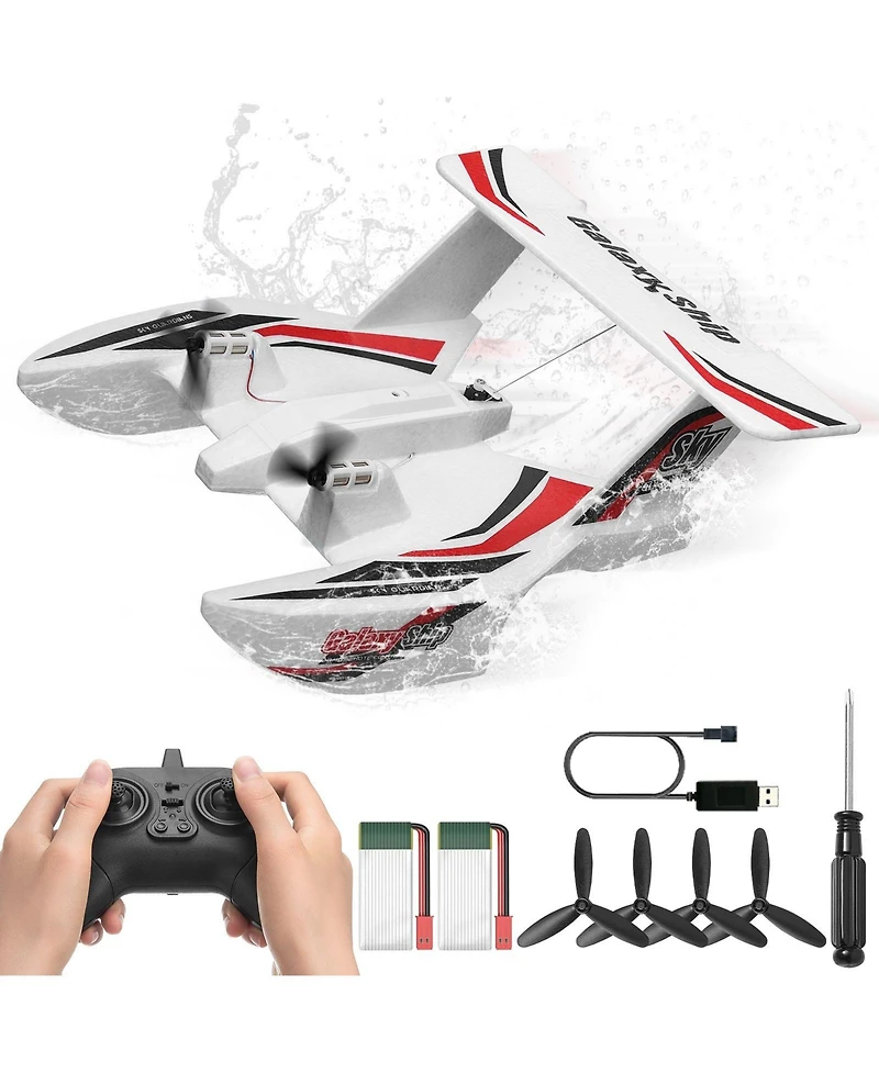Mecale Rc Plane, 2.4GHz 3-Channel Amphibious Airplane with 6-Axis Gyro, 2 Batteries, Ready-to-Fly Glider for Adults & Kids Beginners