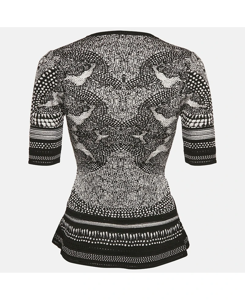 Pre-Owned Roberto Cavalli Women's Monochrome Patterned Jacquard Stretch Knit Top