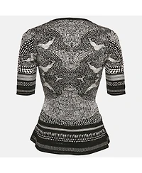 Pre-Owned Roberto Cavalli Women's Monochrome Patterned Jacquard Stretch Knit Top