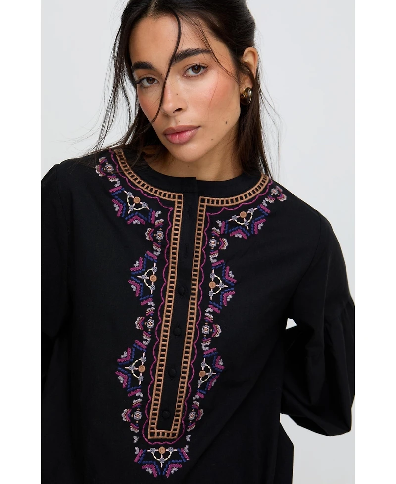 Raffya Women's Anai Half Placket Embroidered Blouse