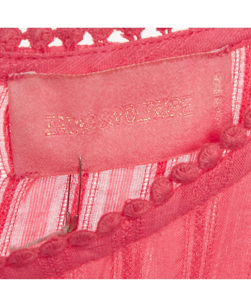 Pre-Owned Zadig & Voltaire Women's Pink Cotton Lace Trimmed Sleeveless Top