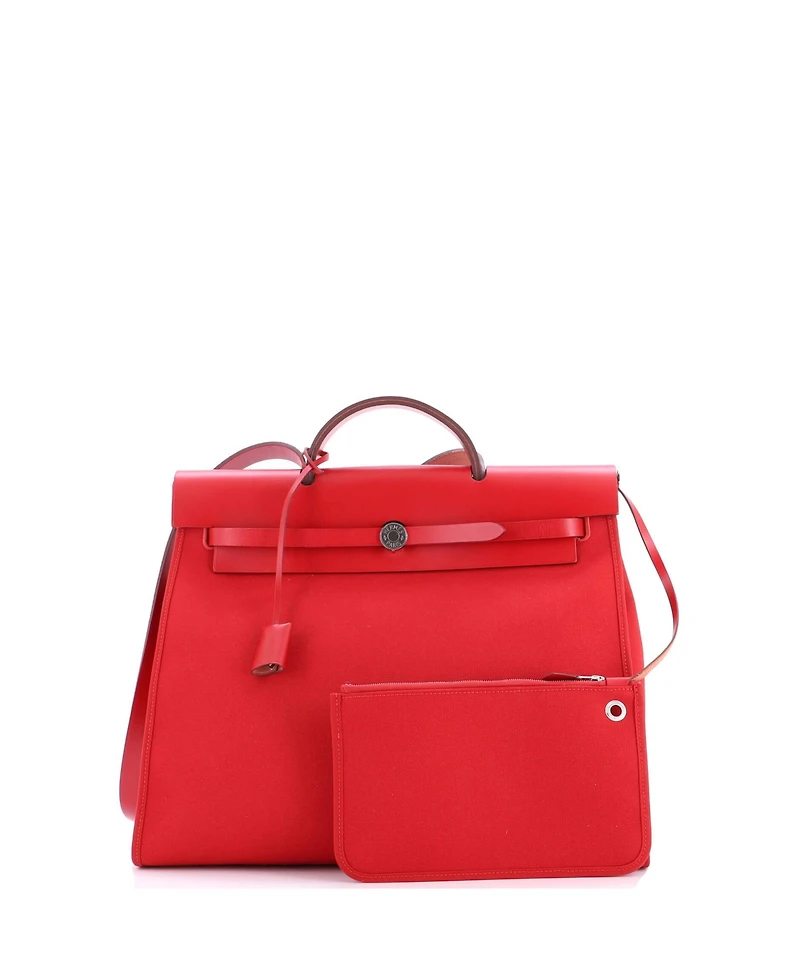 Pre-Owned Hermes Herbag Zip Leather and Toile