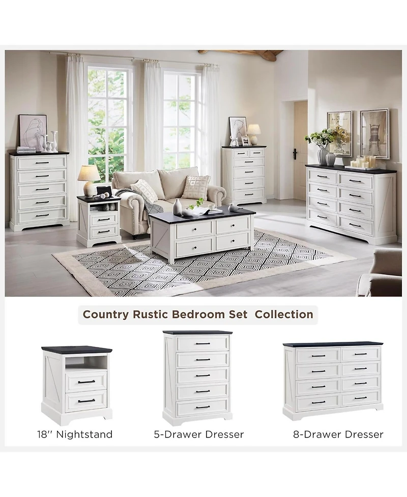 gaomon 18" Farmhouse Nightstand with Charging Station,End Table with 2 Drawers Storage,Side Table,Bedside Cabinet, White 1pcs