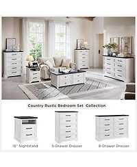 gaomon 18" Farmhouse Nightstand with Charging Station,End Table with 2 Drawers Storage,Side Table,Bedside Cabinet, White 1pcs