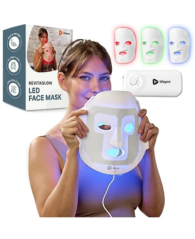 LifePro Led Light Therapy Face Mask - 3-Color Red Light Therapy for Face and Neck - Portable Home Facial Experience