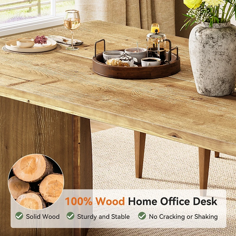 Tribesigns 70.87" Black Dining Table for 6-8, mid-century modern design with double pedestal, rectangular wooden desk for kitchen or living room