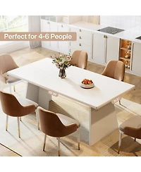 Tribesigns White Wooden 63" Modern Kitchen Table with Glossy Tabletop, Large Rectangle, Seats 4–6 Dining Table