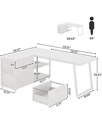 Tribesigns 53" W × 19.7" Wood L-Shaped Desk with 3 Drawers, Reversible Corner Home Office Computer Shelves