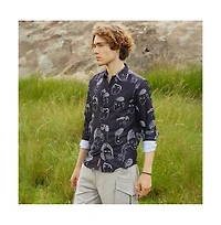 Campus Sutra Men's Midnight Black Doodle Face Shirt