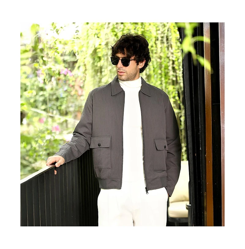 Campus Sutra Men's Moon Grey Zip-Front Lined-Tactile Jacket