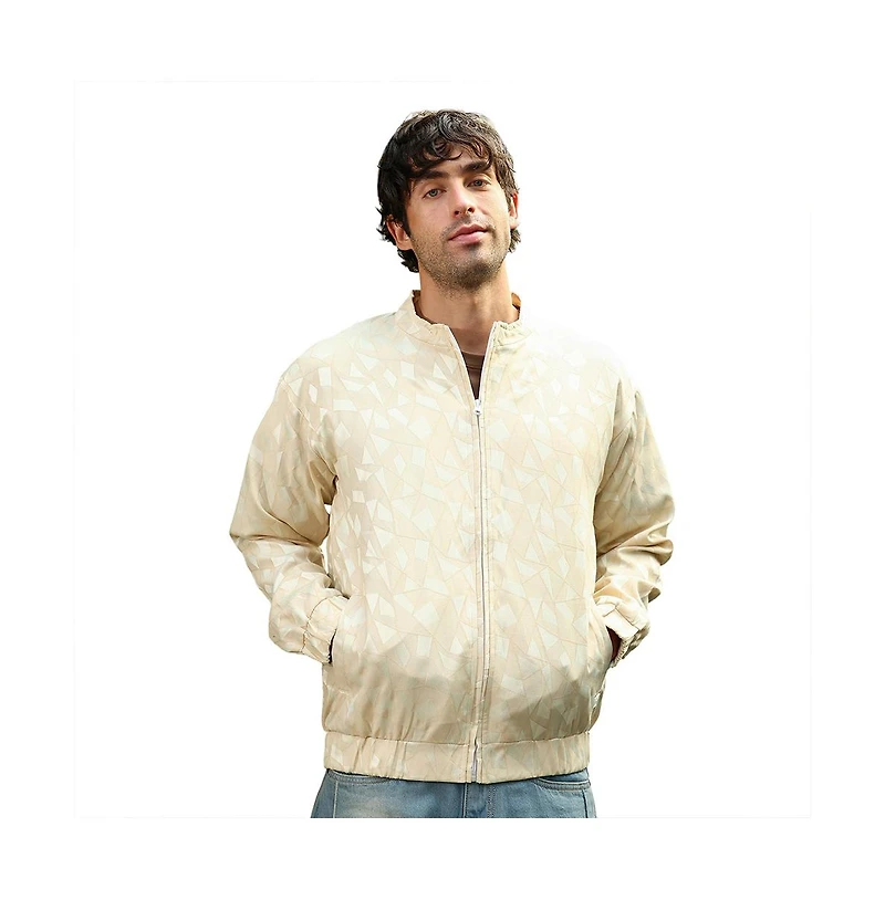 Campus Sutra Men's Cream White Mozaic-Jacquard Bomber Jacket