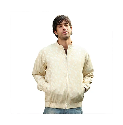 Campus Sutra Men's Cream White Mozaic-Jacquard Bomber Jacket