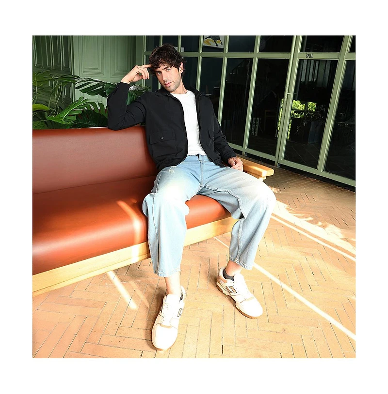 Campus Sutra Men's Obsidian Black Zip-Front Geometric-Jacquard Jacket