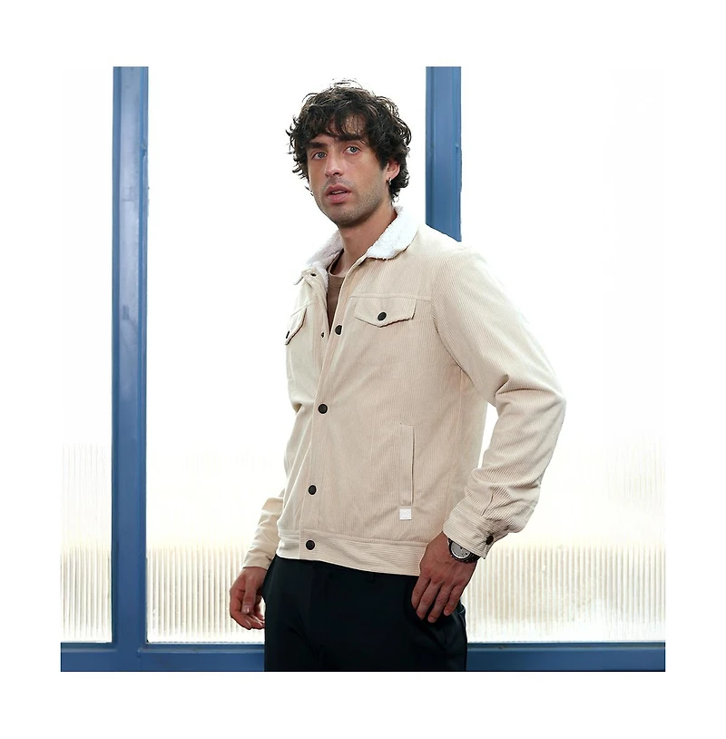 Campus Sutra Men's Cream White Utility-Corduroy Jacket