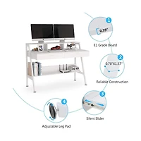Tribesigns White Computer Desk with Storage Shelf & Drawers, Modern 47 inch Office Writing Desk Study Table with Monitor Stand