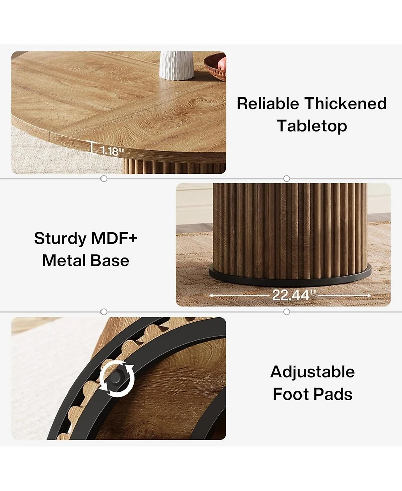 Tribesigns 47.24-Inch Black Round Dining Table for 4-6 People, Modern Fluted Mdf + Metal Base Kitchen Table