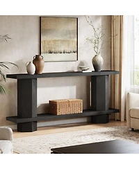 Tribesigns 71-Inch Long Console Table for Entryway, Wooden Sofa Table Behind Couch, Black