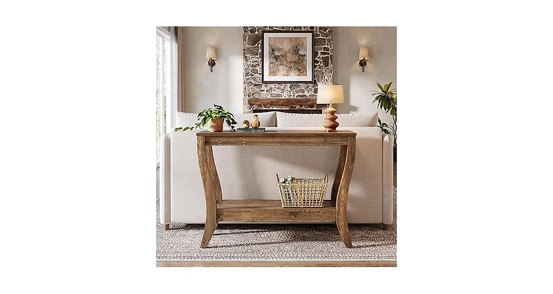 Tribesigns Wood Console Table with Storage, 43.3-Inch Farmhouse Entryway Table with Shelf, 2-Tier Wooden Sofa Table