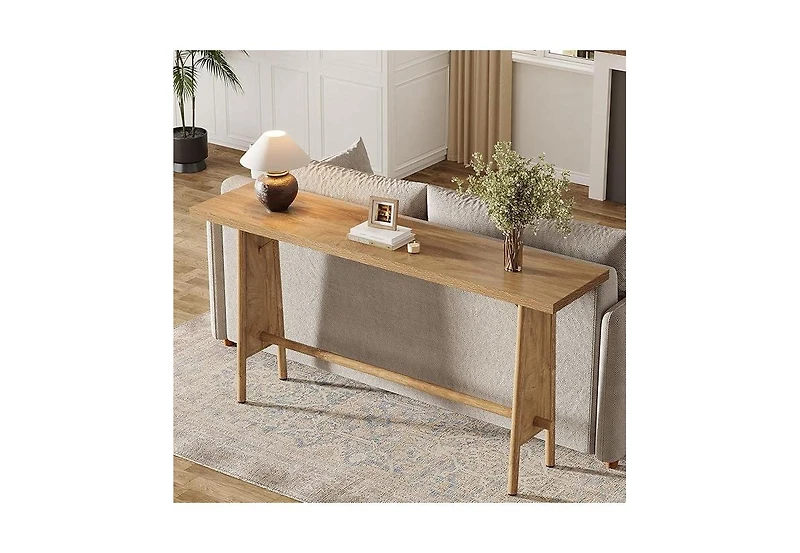Tribesigns 63" Long Entryway Table, Modern Console Table with Metal Legs, Wooden Sofa Console Behind