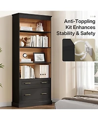 Tribesigns 5-Shelf Bookcase with File Cabinet Drawer Set of 2, 72" Tall Bookshelf, Modern Free-Standing Wood Bookcase, Large Open Display Storage Book